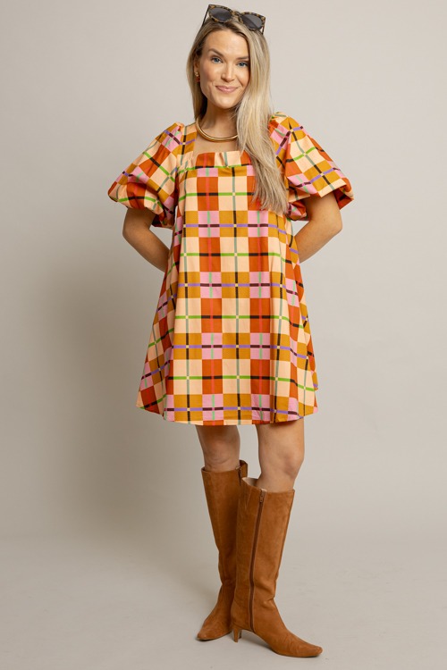 Box Out Plaid Dress, Multi