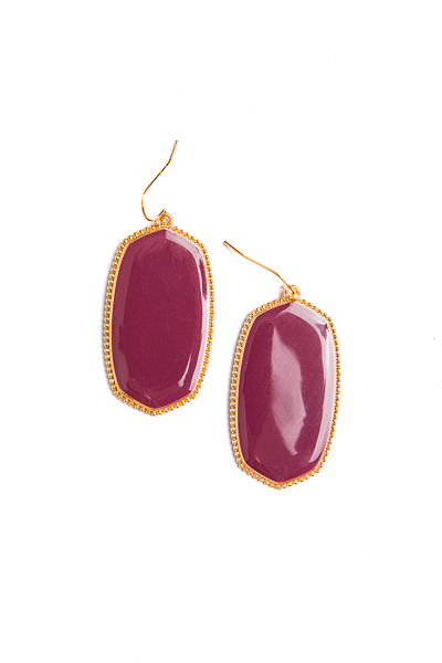 Color Hexagon Earrings, Burgund