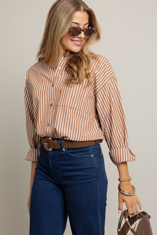 Stripe Tunic Shirt, Brown - 1001-109h.jpg