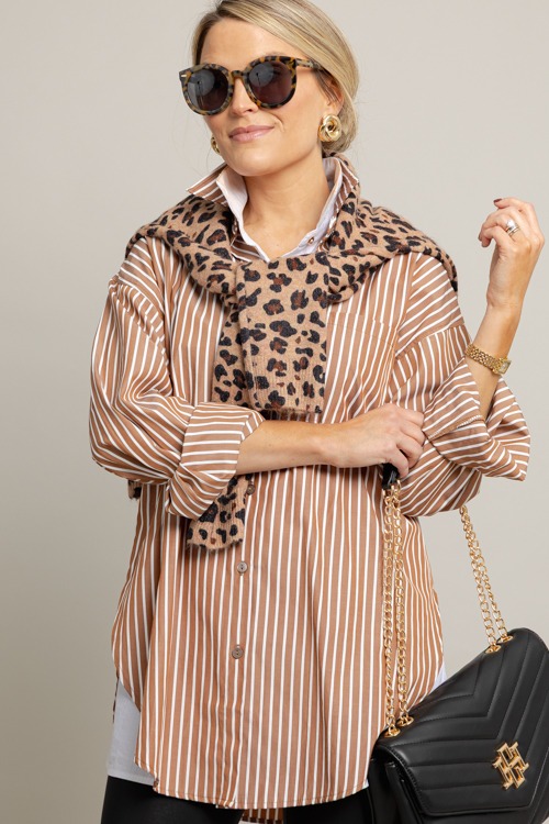 Stripe Tunic Shirt, Brown - 1001-111.jpg