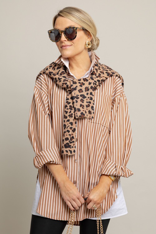 Stripe Tunic Shirt, Brown - 1001-112.jpg