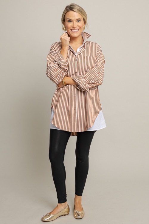 Stripe Tunic Shirt, Brown - 1001-113.jpg
