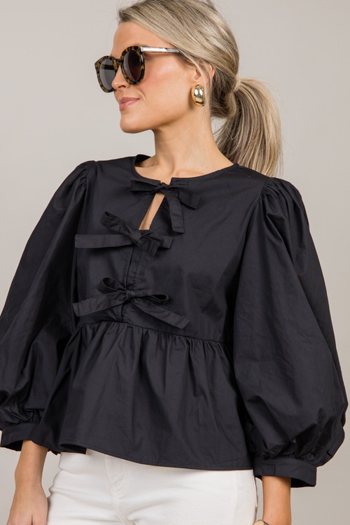 Triple Bow Poplin Top, Black