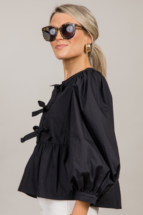 Triple Bow Poplin Top, Black - 1001-117.jpg