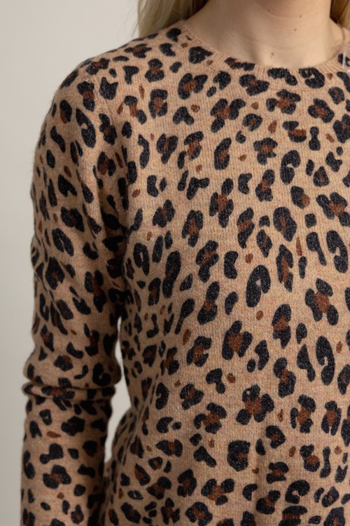Leopard Crew Neck Sweater, Camel - 1001-60.jpg