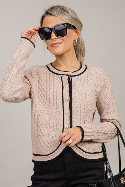 Stripe Trim Cable Cardigan, Taupe - 1001-61h.jpg