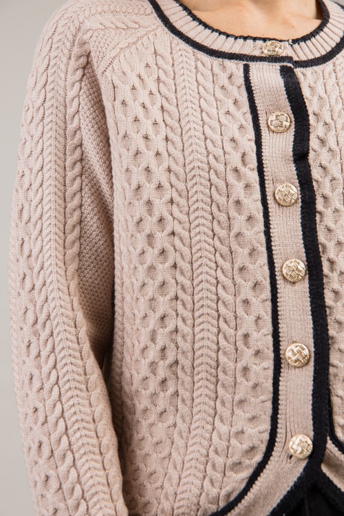 Stripe Trim Cable Cardigan, Taupe - 1001-63.jpg