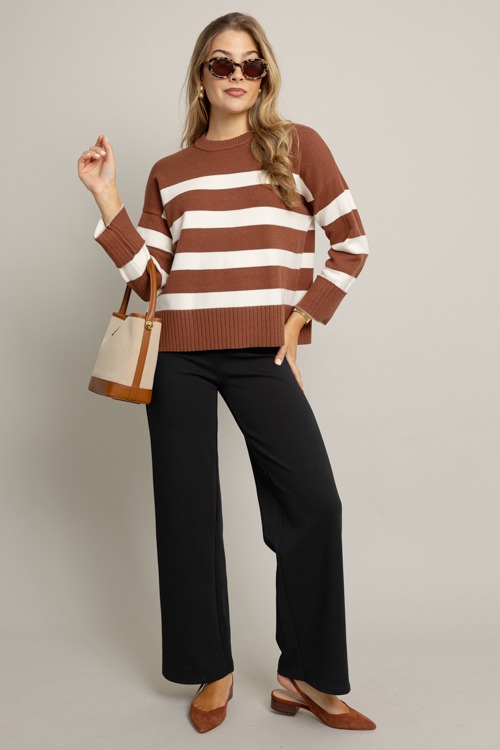 Ava Stripe Sweater, Chestnut/Cream