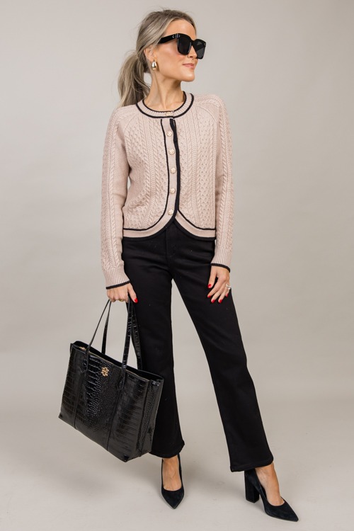 Stripe Trim Cable Cardigan, Taupe - 1001-64.jpg