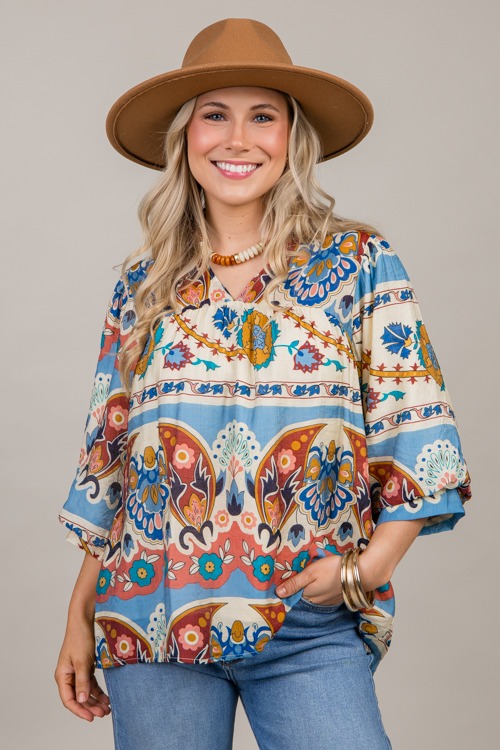 Raven Floral Top, Blue Mix