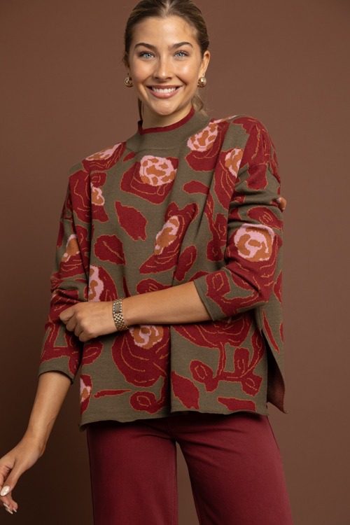 Chic Abstract Sweater, Olive