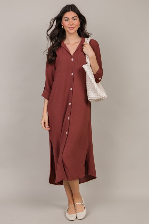 Norma Shirt Dress, Red Bean