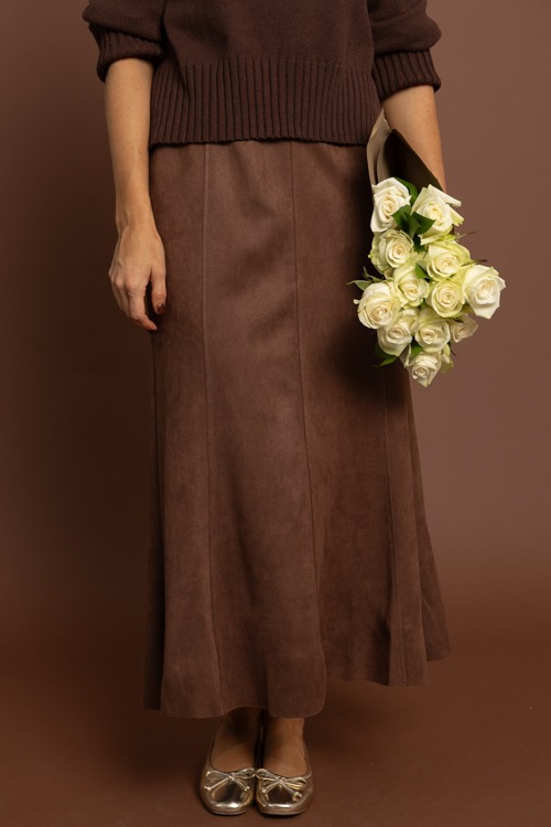 Suede Maxi Skirt, Brown