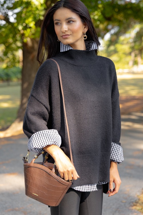 Tia Mock Neck Sweater, Black