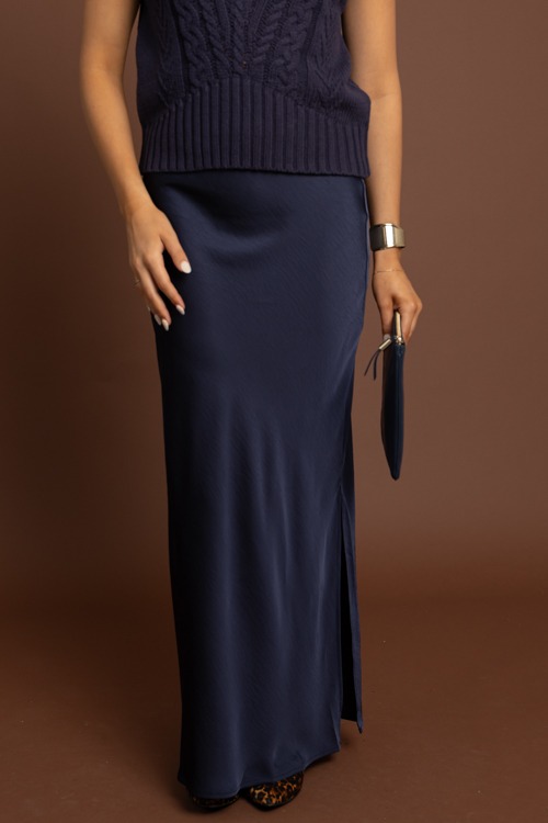 Cora Satin Maxi Skirt, Navy