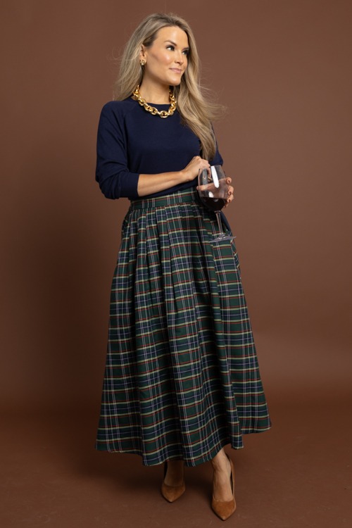 Tartan Plaid Maxi Skirt, Green