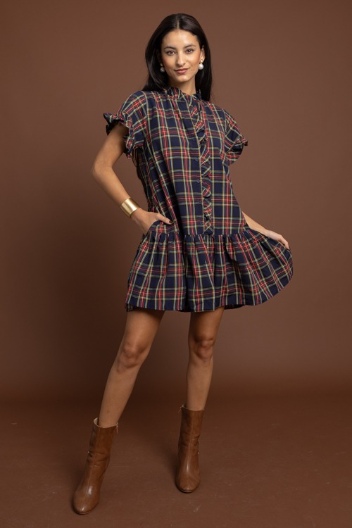 Tartan Plaid Ruffle Dress, Navy - 1002-302.jpg