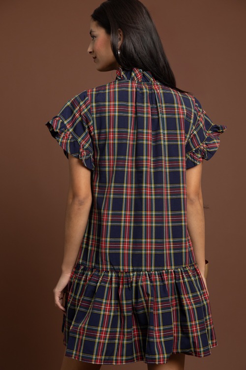 Tartan Plaid Ruffle Dress, Navy - 1002-304.jpg