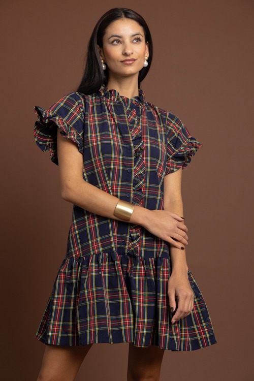 Tartan Plaid Ruffle Dress, Navy - 1002-305.jpg