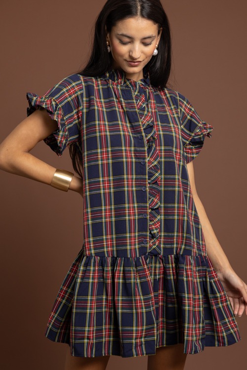 Tartan Plaid Ruffle Dress, Navy - 1002-306.jpg