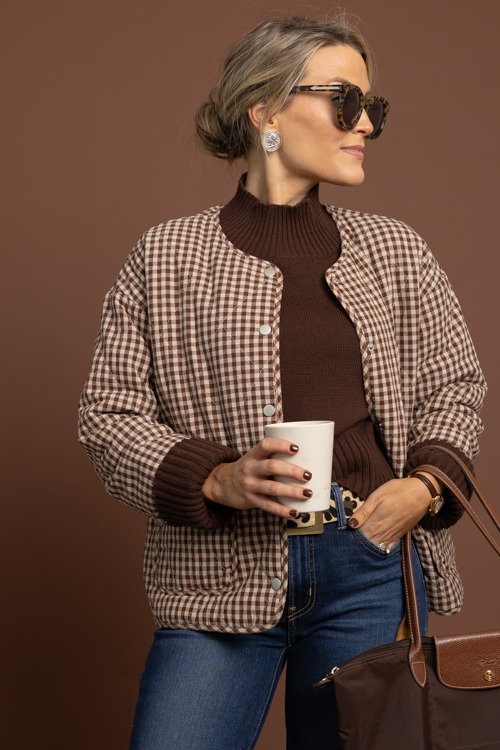 Gingham Quilted Jacket, Chocolate