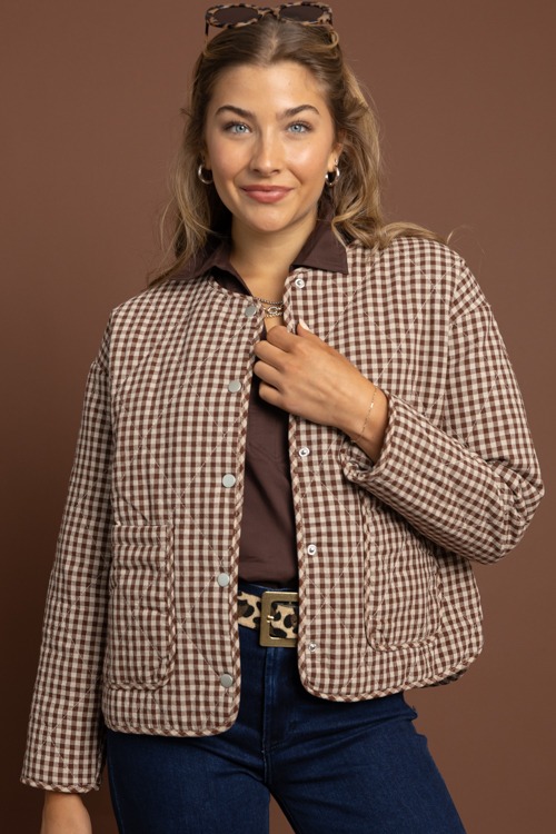 Gingham Quilted Jacket, Chocolate - 1002-329h.jpg