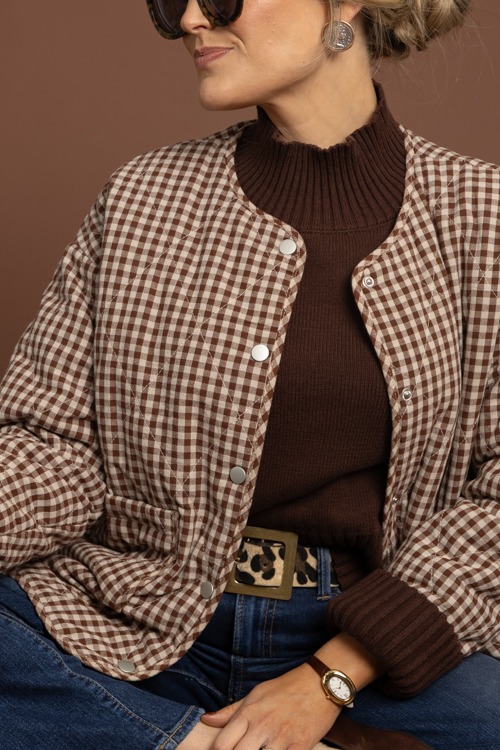 Gingham Quilted Jacket, Chocolate - 1002-330.jpg