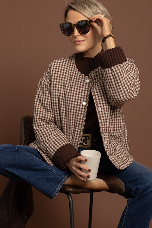 Gingham Quilted Jacket, Chocolate - 1002-331.jpg