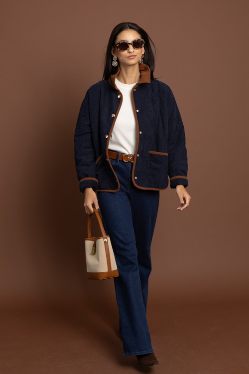 Two-Tone Corded Jacket, Navy