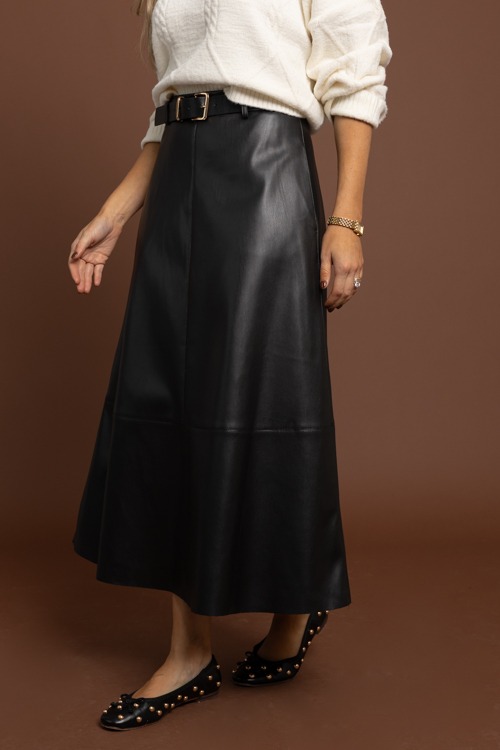 Jane Leather Midi Skirt, Black