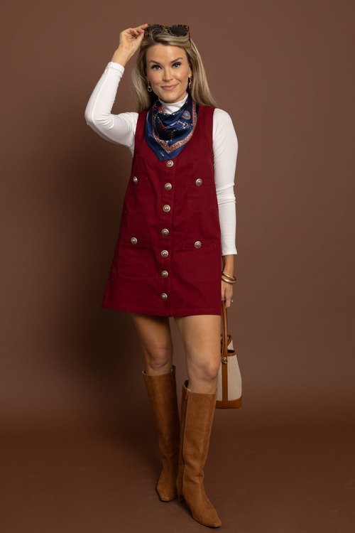 Delaney Button Dress, Burgundy