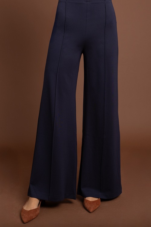Pintuck Ponte Pants, Navy