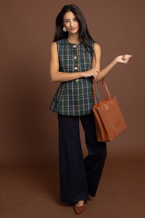 Tartan Plaid Button Vest, Green