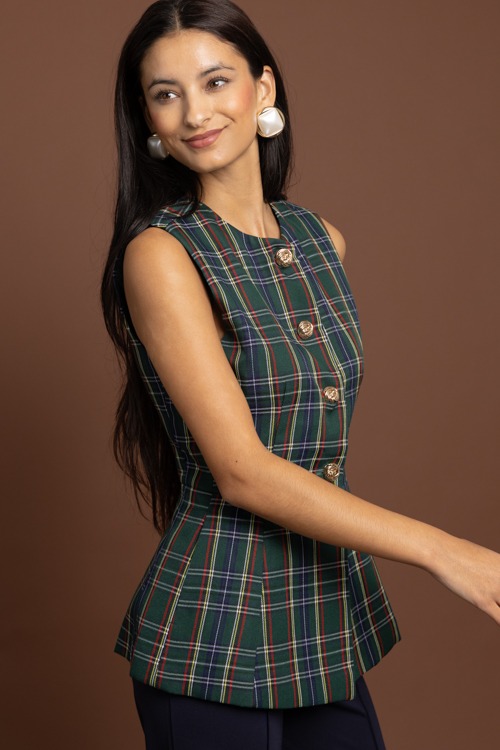 Tartan Plaid Button Vest, Green - 1002-387h.jpg