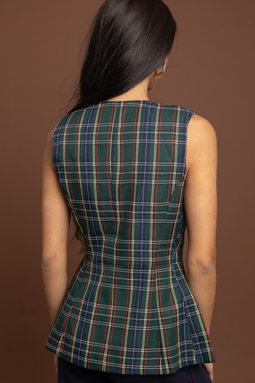 Tartan Plaid Button Vest, Green - 1002-391.jpg