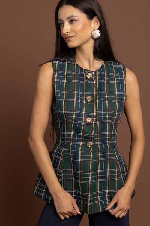Tartan Plaid Button Vest, Green - 1002-392.jpg