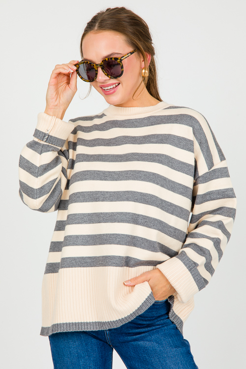 Chris Stripe Sweater, Grey