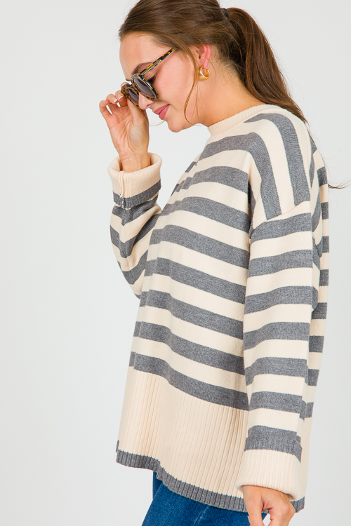 Chris Stripe Sweater, Grey