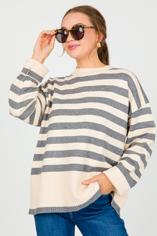 Chris Stripe Sweater, Grey