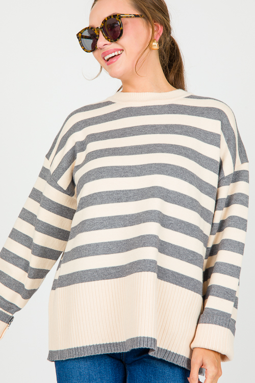 Chris Stripe Sweater, Grey