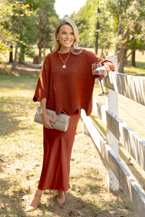 Wavy Trim Sweater, Rust
