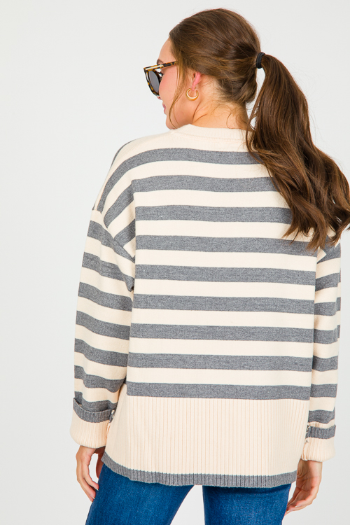 Chris Stripe Sweater, Grey