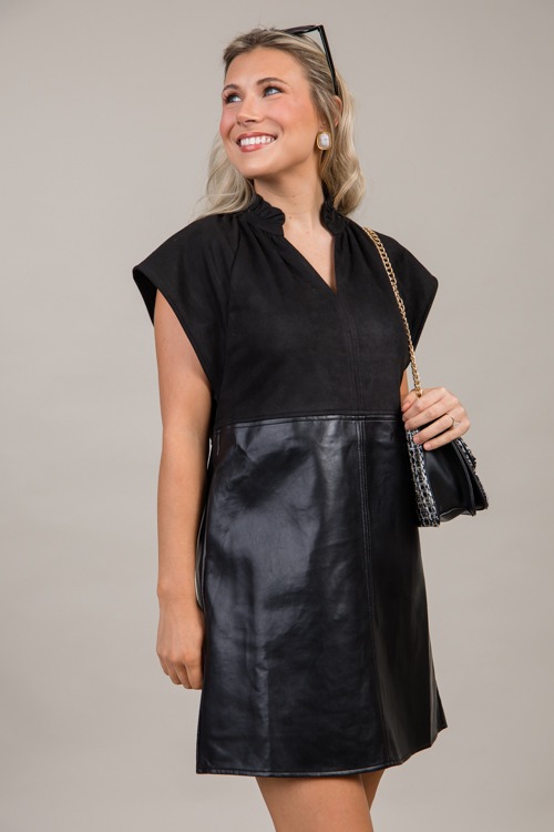 Suede Leather Mix Dress, Black - 1003-10h.jpg