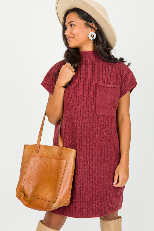 Pocket Sweater Dress, Cranberry