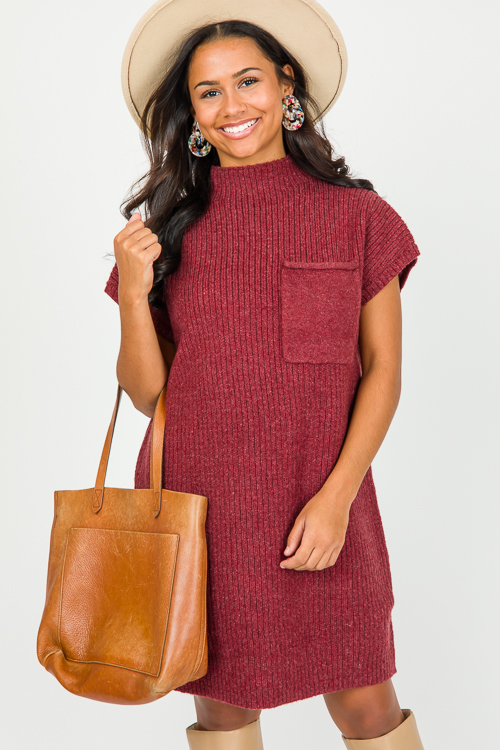 Pocket Sweater Dress, Cranberry