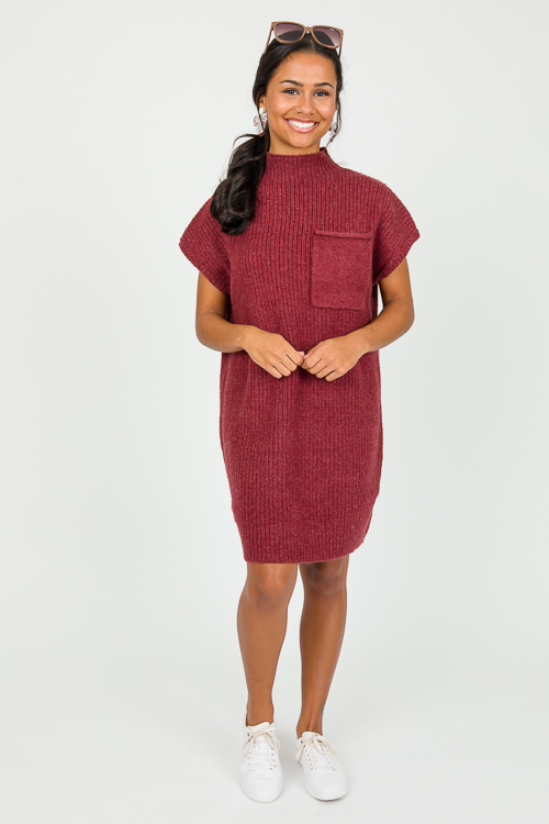 Pocket Sweater Dress, Cranberry