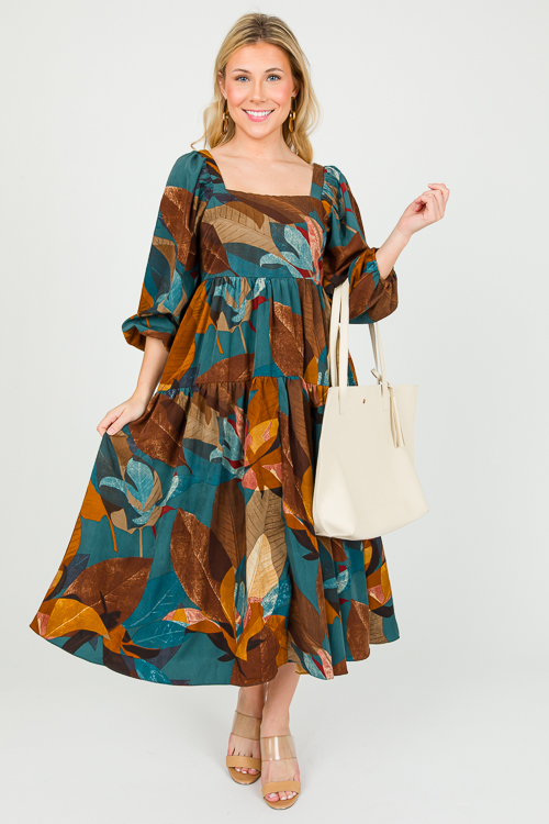 Falling Leaves Midi, Teal