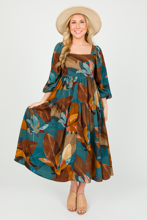 Falling Leaves Midi, Teal