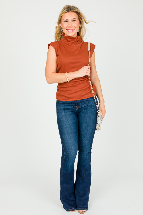 Ruched Sides Knit Top, Rust