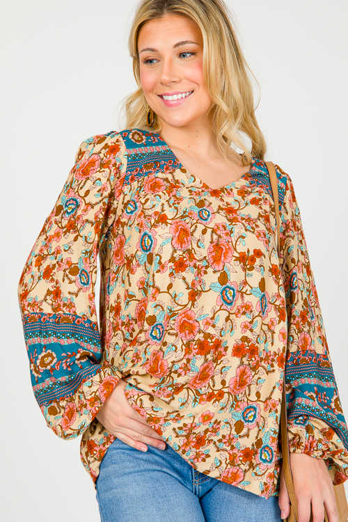 Boho Floral Top, Peach Combo